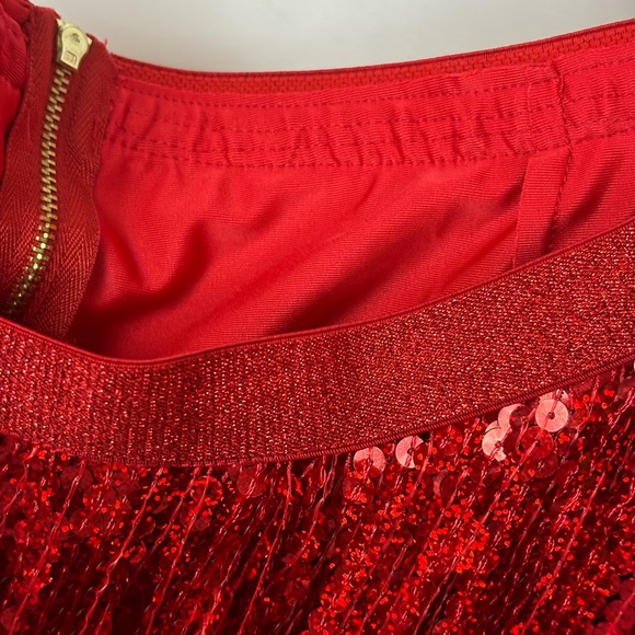 Red Sequin Fringe Tiered Skirt Small Medium - Picture 5 of 6